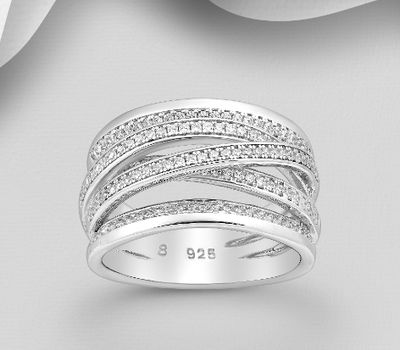 Şəkli böyütmək üçün tiklayın 925 Sterling Silver Band Ring, Decorated with CZ Simulated Diamonds