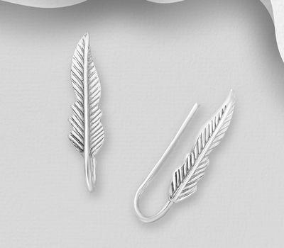 925 Sterling Silver Oxidized Feather Ear Pins
