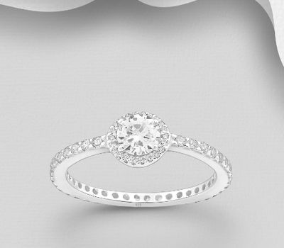 Şəkli böyütmək üçün tiklayın 925 Sterling Silver Halo Ring, Decorated with CZ Simulated Diamonds