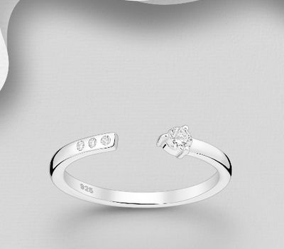 925 Sterling Silver Adjustable Ring, Decorated with CZ Simulated Diamonds