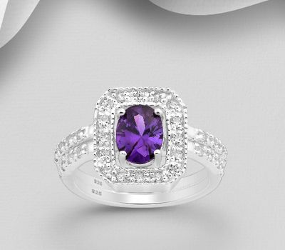 Şəkli böyütmək üçün tiklayın Set of 2 Sterling Silver Stack Ring, Decorated with CZ Simulated Diamonds.