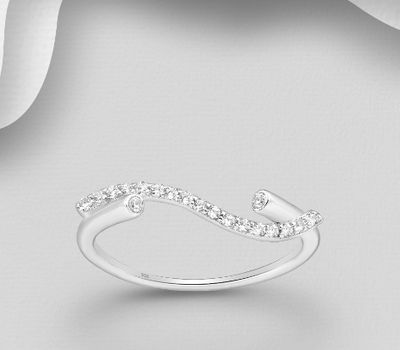 Şəkli böyütmək üçün tiklayın 925 Sterling Silver Wavy Ring, Decorated with CZ Simulated Diamonds