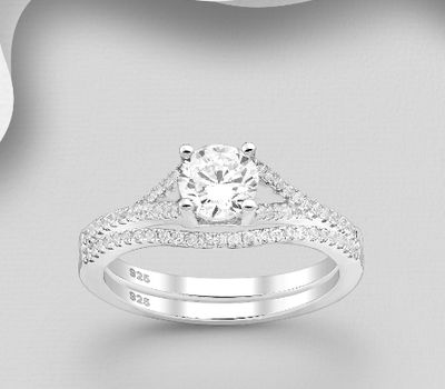 Şəkli böyütmək üçün tiklayın 925 Sterling Silver Two Pieces Stack Ring, Decorated with CZ Simulated Diamonds