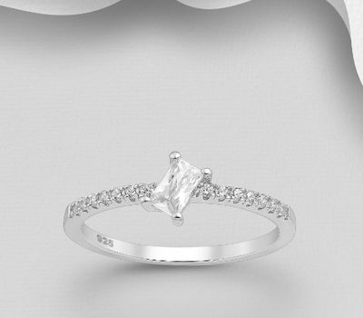 925 Sterling Silver Ring, Decorated with CZ Simulated Diamonds