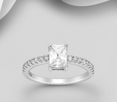 Şəkli böyütmək üçün tiklayın 925 Sterling Silver Rectangle Ring, Decorated with CZ Simulated Diamonds