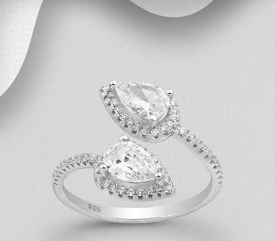 Şəkli böyütmək üçün tiklayın 925 Sterling Silver Ring Decorated with Pear Shape CZ Simulated Diamonds