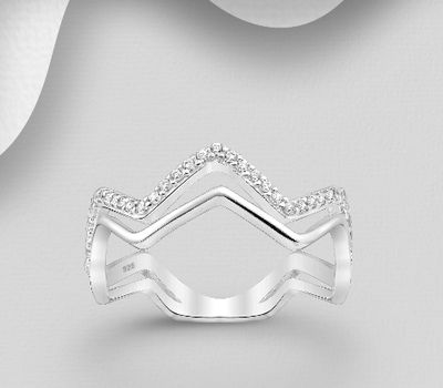 Malın səhifəsinə keç 925 Sterling Silver Zigzag Ring, Decorated with CZ Simulated Diamonds
