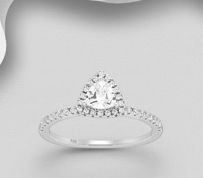 Şəkli böyütmək üçün tiklayın 925 Sterling Silver Ring, Decorated with Trillion-Cut CZ Simulated Diamonds