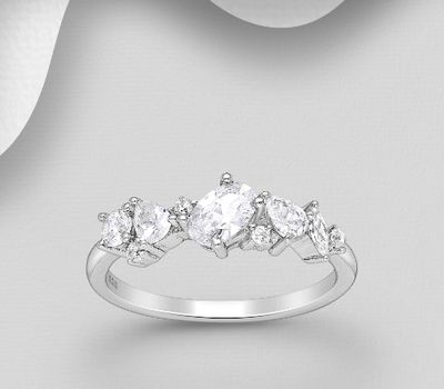 Şəkli böyütmək üçün tiklayın 925 Sterling Silver Ring, Decorated with CZ Simulated Diamonds