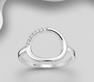 Şəkli böyütmək üçün tiklayın 925 Sterling Silver Circle Ring, Decorated with CZ Simulated Diamonds