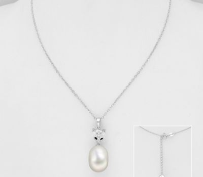 Malın səhifəsinə keç 925 Sterling Silver Fox Necklace, Decorated with FreshWater Pearl, CZ Simulated Diamond and Colored Enamel