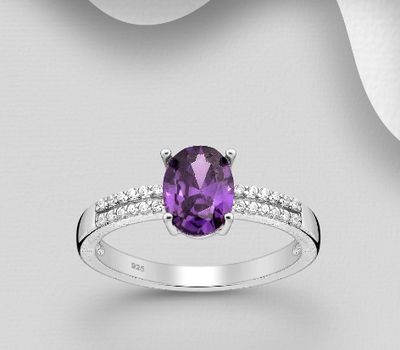 Şəkli böyütmək üçün tiklayın 925 Sterling Silver Oval Ring, Decorated with CZ Simulated Diamonds
