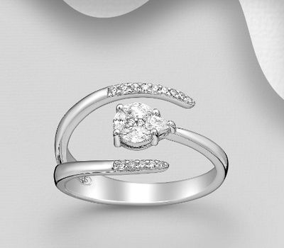 925 Sterling Silver Adjustable Ring, Decorated with CZ Simulated Diamonds