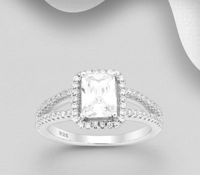 925 Sterling Silver Halo Ring, Decorated with CZ Simulated Diamonds