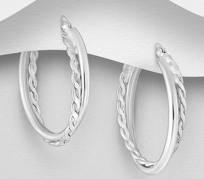Şəkli böyütmək üçün tiklayın 925 Sterling Silver Twisted Hoop Earrings