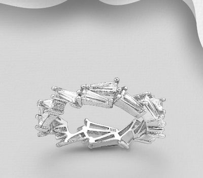 Şəkli böyütmək üçün tiklayın 925 Sterling Silver Abstract Ring, Decorated with CZ Simulated Diamonds