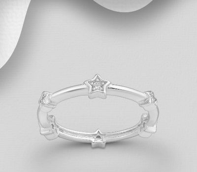 925 Sterling Silver Star Band Ring, Decorated with CZ Simulated Diamonds