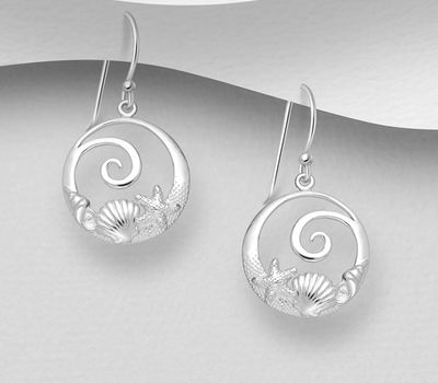 925 Sterling Silver Shell, Starfish and Wave Hook Earrings
