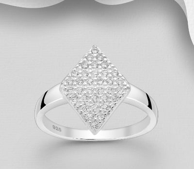 925 Sterling Silver Rhombus Ring, Decorated with CZ Simulated Diamonds