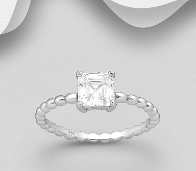 Şəkli böyütmək üçün tiklayın 925 Sterling Silver Square Ring, Decorated with CZ Simulated Diamond