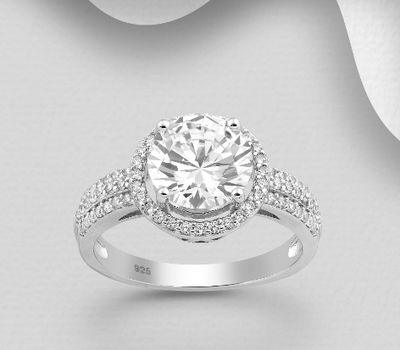925 Sterling Silver Circle Halo Ring Decorated with CZ Simulated Diamonds