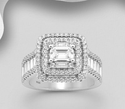 Şəkli böyütmək üçün tiklayın 925 Sterling Silver Ring Decorated with CZ Simulated Diamonds