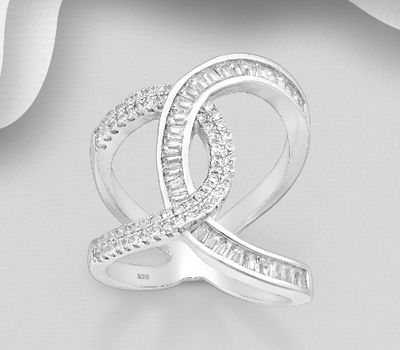 925 Sterling Silver Ring, Decorated with CZ Simulated Diamonds