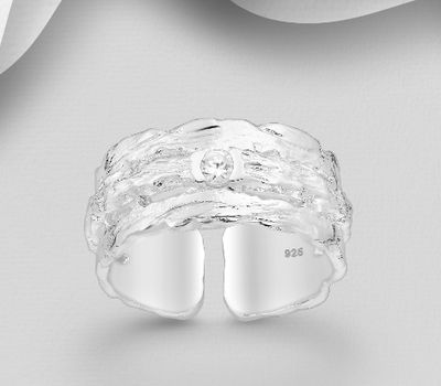 925 Sterling Silver Adjustable Ring, Decorated with CZ Simulated Diamonds