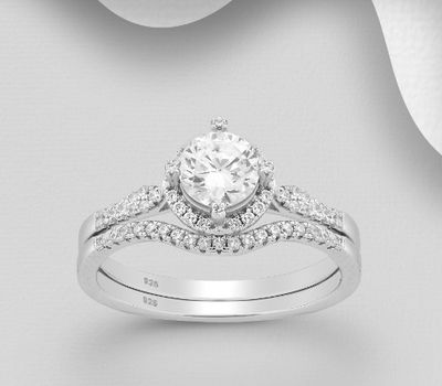 925 Sterling Silver Ring, Decorated with CZ Simulated Diamonds