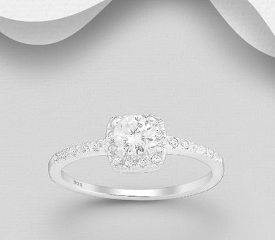 925 Sterling Silver Ring, Decorated with CZ Simulated Diamonds