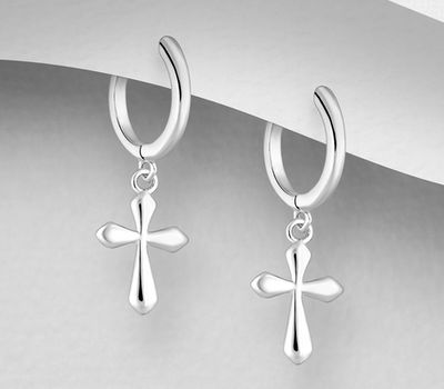 925 Sterling Silver Cross Hoop Earrings