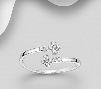 925 Sterling Silver Cross Ring, Decorated with CZ Simulated Diamonds