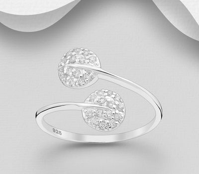 Şəkli böyütmək üçün tiklayın 925 Sterling Silver Adjustable Ring, Decorated with CZ Simulated Diamonds