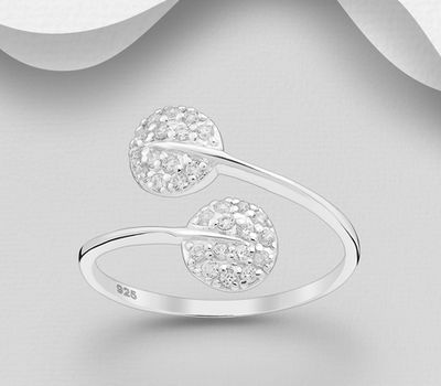 925 Sterling Silver Adjustable Ring, Decorated with CZ Simulated Diamonds