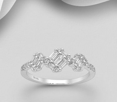 925 Sterling Silver Ring, Decorated with CZ Simulated Diamonds