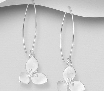 925 Sterling Silver Matt Flower with Pollen Oval Hook Earrings