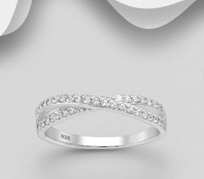 925 Sterling Silver Ring, Decorated with CZ Simulated Diamonds