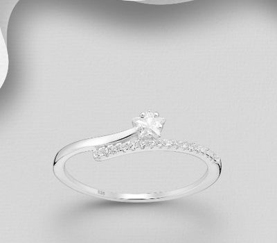 Şəkli böyütmək üçün tiklayın 925 Sterling Silver Star Ring, Decorated with CZ Simulated Diamonds