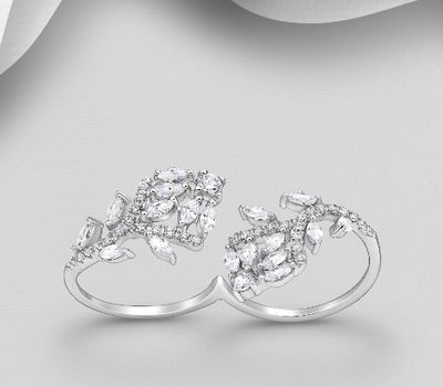 Şəkli böyütmək üçün tiklayın 925 Sterling Silver Double Ring, Decorated with CZ Simulated Diamonds