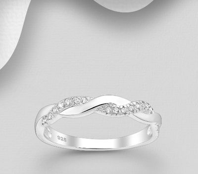 925 Sterling Silver Ring, Decorated with CZ Simulated Diamonds