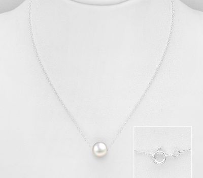 Şəkli böyütmək üçün tiklayın 925 Sterling Silver Necklace, Beaded with 6-7 mm Diameter Freshwater Pearl