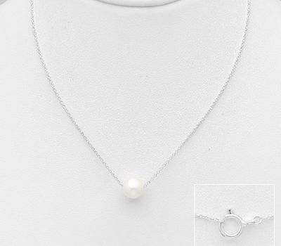 Şəkli böyütmək üçün tiklayın 925 Sterling Silver Necklace, Beaded with 6-7 mm Diameter Freshwater Pearl
