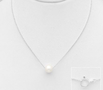 925 Sterling Silver Necklace, Beaded with 6-7 mm Diameter Freshwater Pearl