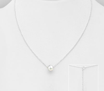 925 Sterling Silver Necklace, Beaded with 4-5 mm Diameter Freshwater Pearl