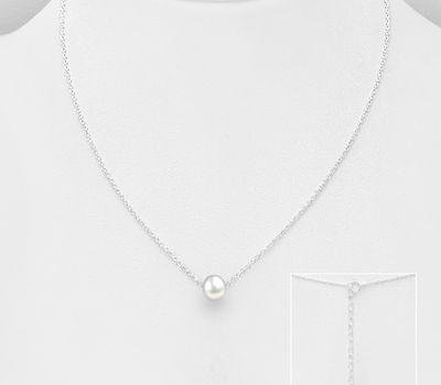 Şəkli böyütmək üçün tiklayın 925 Sterling Silver Necklace, Beaded with 4-5 mm Diameter Freshwater Pearl