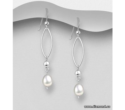 Şəkli böyütmək üçün tiklayın 925 Sterling Silver Hook Earrings, Beaded with Freshwater Pearls