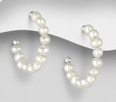 Şəkli böyütmək üçün tiklayın 925 Sterling Silver Push-Back Earrings, Beaded with Freshwater Pearls