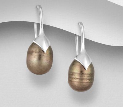 Şəkli böyütmək üçün tiklayın 925 Sterling Silver Hook Earrings, Decorated with FreshWater Pearls, Shape and Size Will Vary.