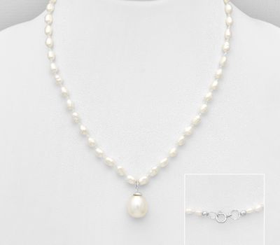 925 Sterling Silver Necklace Beaded With Fresh Water Pearls