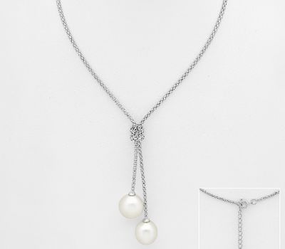 925 Sterling Silver Love Knot Necklace Decorated with Freshwater Pearl